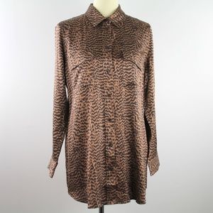 Soft Surroundings Silk Animal Leopard Print Button Up Blouse Top M NEW